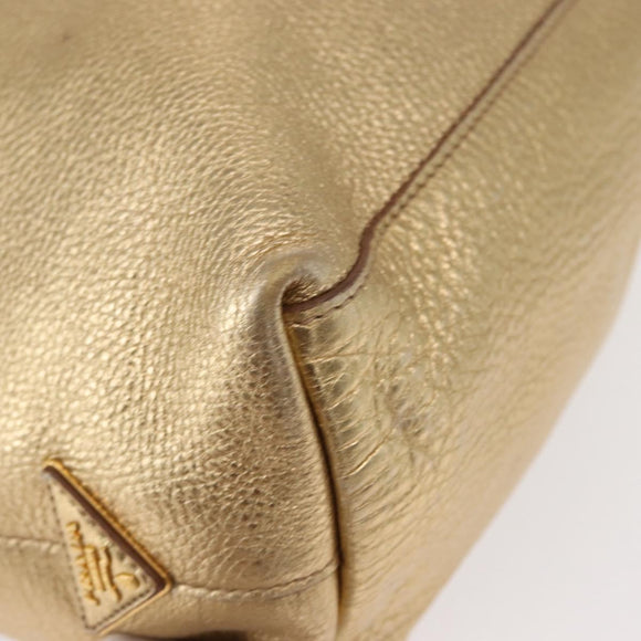 PRADA Tote Bag Leather Gold Tone Auth ka143A