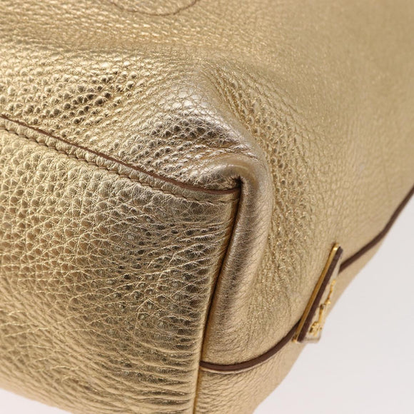 PRADA Tote Bag Leather Gold Tone Auth ka143