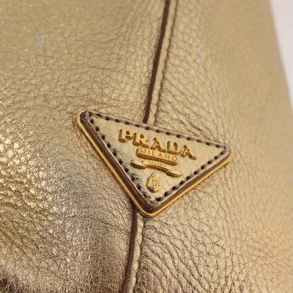 PRADA Tote Bag Leather Gold Tone Auth ka143A