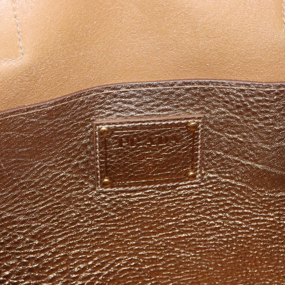 PRADA Tote Bag Leather Gold Tone Auth ka143A