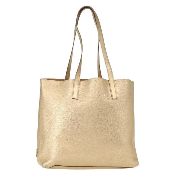 PRADA Tote Bag Leather Gold Tone Auth ka143A