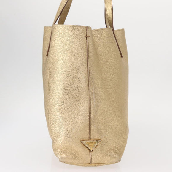 PRADA Tote Bag Leather Gold Tone Auth ka143A