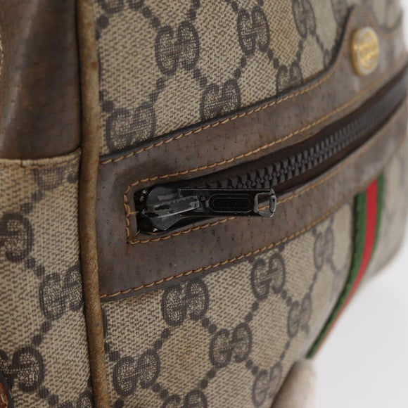 GUCCI GG Supreme Web Sherry Line Shoulder Bag PVC Beige Gold Red Auth ka1433