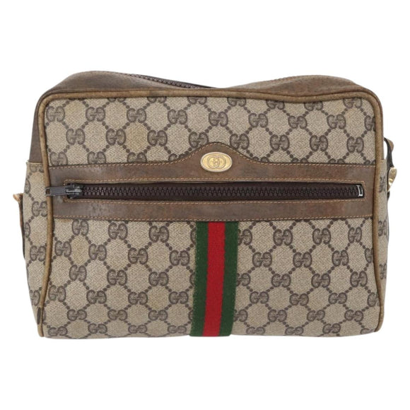 GUCCI GG Supreme Web Sherry Line Shoulder Bag PVC Beige Gold Red Auth ka1433