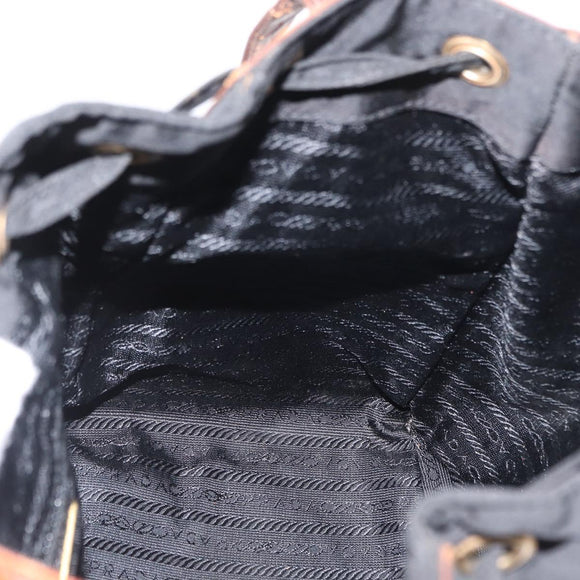 PRADA Shoulder Bag Nylon Leather Black Gold Auth ka1434