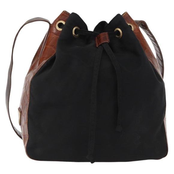 PRADA Shoulder Bag Nylon Leather Black Gold Auth ka1434