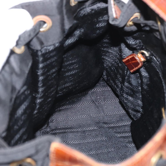 PRADA Shoulder Bag Nylon Leather Black Gold Auth ka1434
