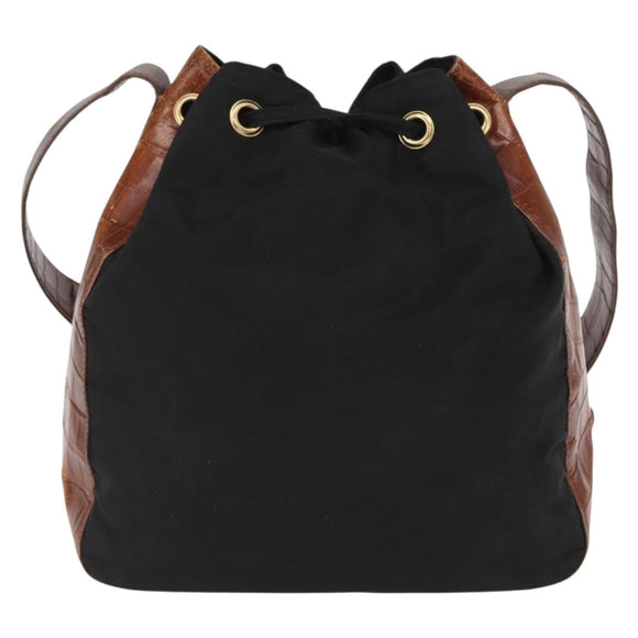 PRADA Shoulder Bag Nylon Leather Black Gold Auth ka1434