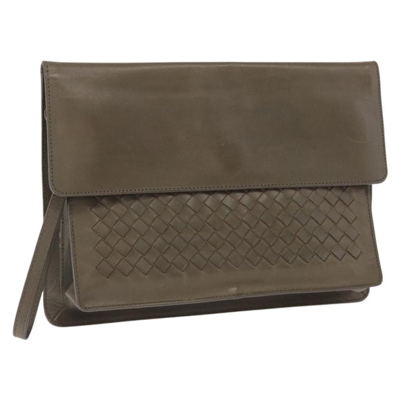 BOTTEGA VENETA INTRECCIATO Clutch Bag Leather Beige Auth ka1441