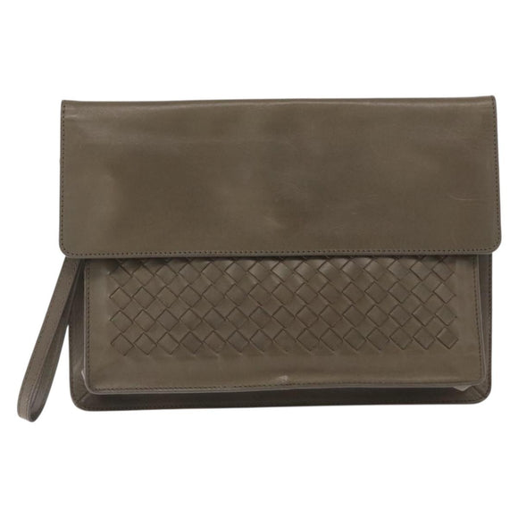 BOTTEGA VENETA INTRECCIATO Clutch Bag Leather Beige Auth ka1441