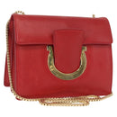 Salvatore Ferragamo Chain Shoulder Bag Leather Red Gold Auth ka1446-1