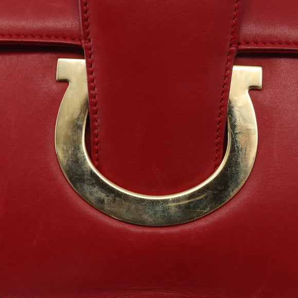 Salvatore Ferragamo Chain Shoulder Bag Leather Red Gold Auth ka1446