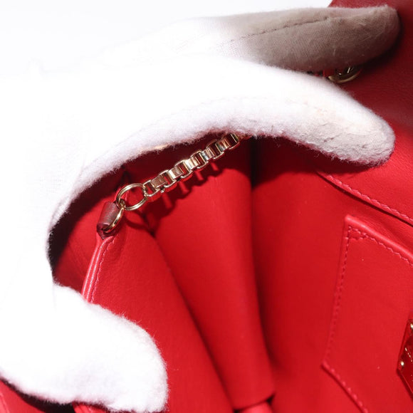 Salvatore Ferragamo Chain Shoulder Bag Leather Red Gold Auth ka1446