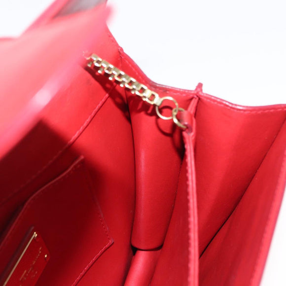 Salvatore Ferragamo Chain Shoulder Bag Leather Red Gold Auth ka1446