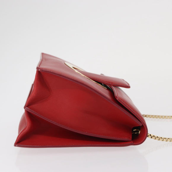 Salvatore Ferragamo Chain Shoulder Bag Leather Red Gold Auth ka1446