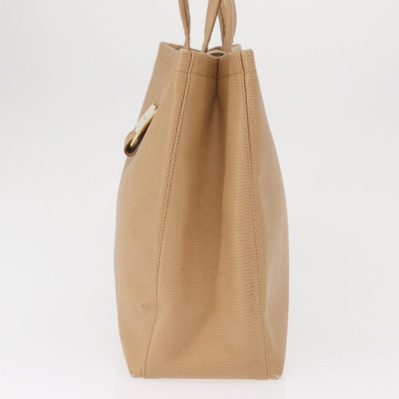 Salvatore Ferragamo Vala Tote Bag Leather Beige Gold Auth ka1447
