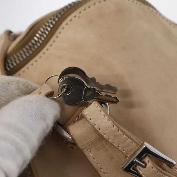 PRADA Tote Bag Leather Beige Silver Auth ka1448