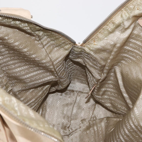 PRADA Tote Bag Leather Beige Silver Auth ka1448