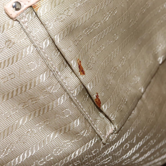 PRADA Tote Bag Leather Beige Silver Auth ka1448
