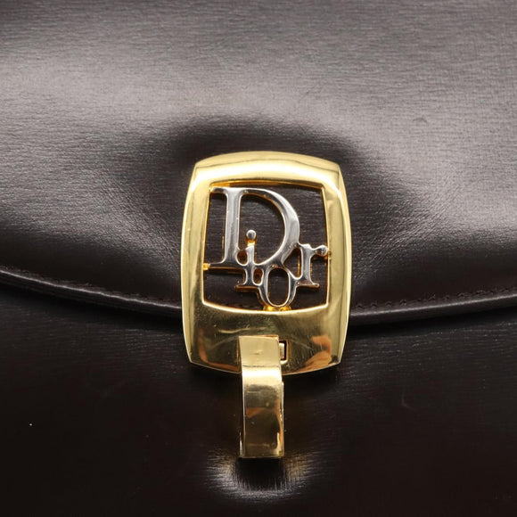 Christian Dior Hand Bag Leather 2way Black Gold Auth ka1452