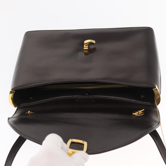 Christian Dior Hand Bag Leather 2way Black Gold Auth ka1452