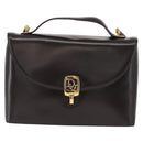 Christian Dior Hand Bag Leather 2way Black Gold Auth ka1452-2