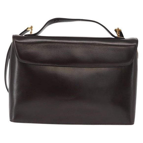 Christian Dior Hand Bag Leather 2way Black Gold Auth ka1452