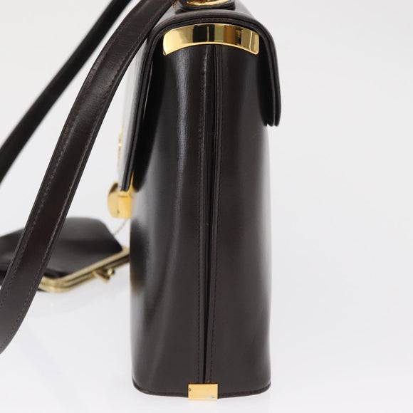 Christian Dior Hand Bag Leather 2way Black Gold Auth ka1452