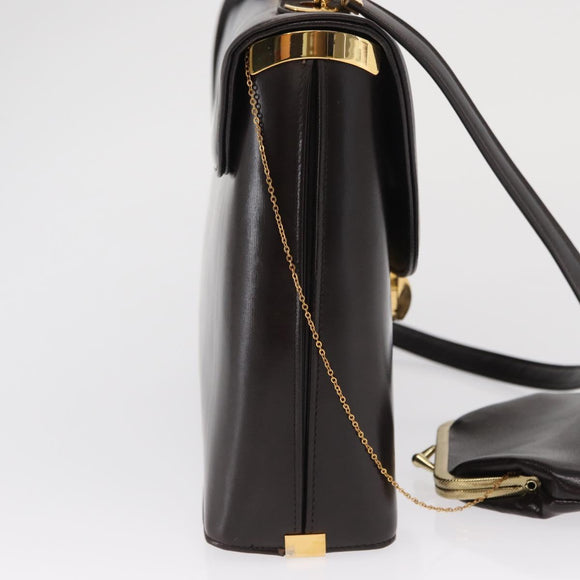 Christian Dior Hand Bag Leather 2way Black Gold Auth ka1452