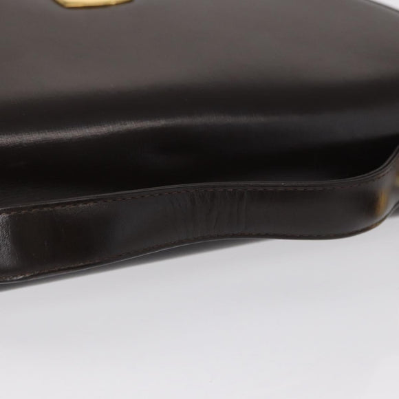 Christian Dior Hand Bag Leather 2way Black Gold Auth ka1452