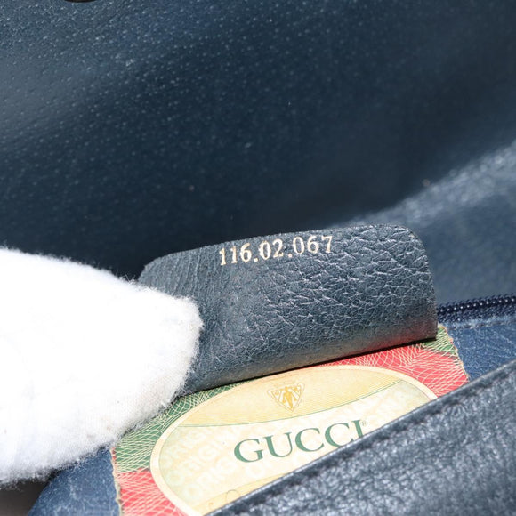 GUCCI GG Supreme Shoulder Bag PVC Navy Gold 116 02 067 Auth ka1454