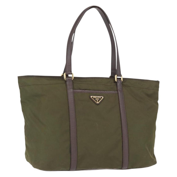 PRADA Tote Bag Nylon Khaki Gold Auth ka1455