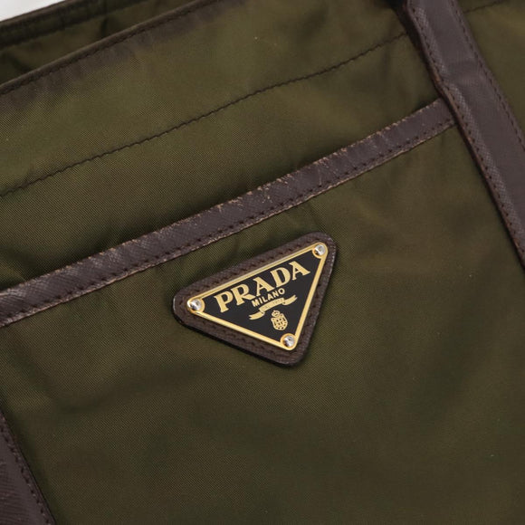 PRADA Tote Bag Nylon Khaki Gold Auth ka1455