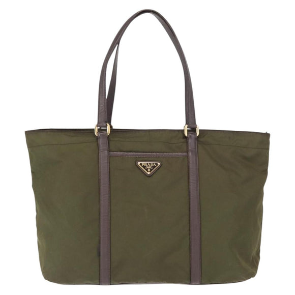 PRADA Tote Bag Nylon Khaki Gold Auth ka1455