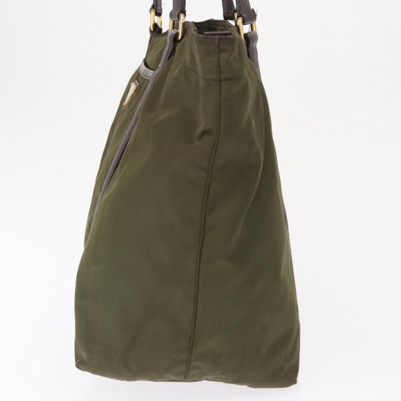 PRADA Tote Bag Nylon Khaki Gold Auth ka1455
