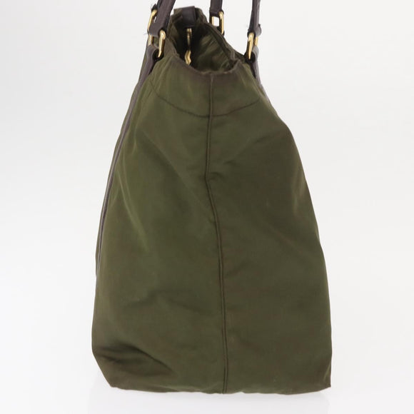 PRADA Tote Bag Nylon Khaki Gold Auth ka1455