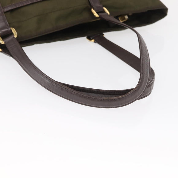 PRADA Tote Bag Nylon Khaki Gold Auth ka1455