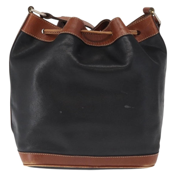 CELINE Shoulder Bag Leather Black Gold Auth ka1459