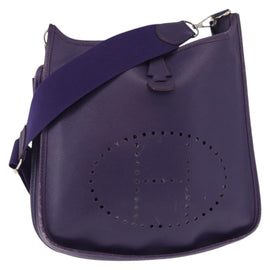 HERMES Evelyn 3 Shoulder Bag Leather Purple Silver Auth ka146