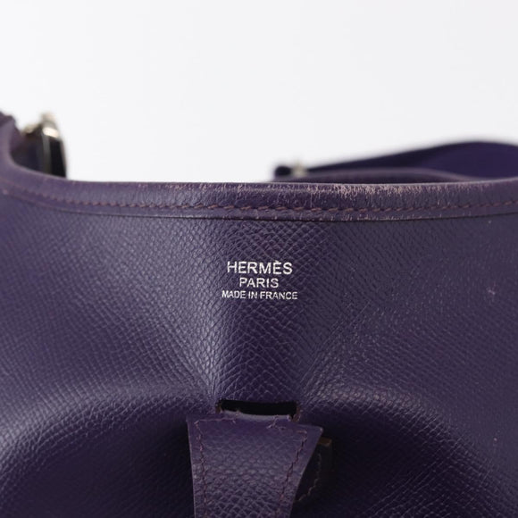 HERMES Evelyn 3 Shoulder Bag Leather Purple Silver Auth ka146