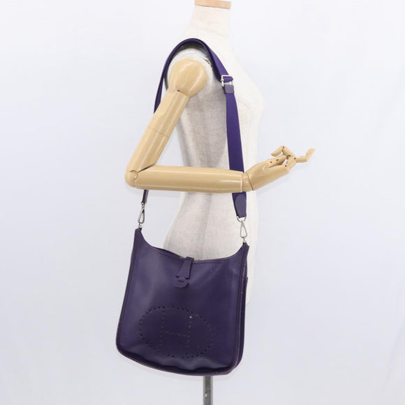 HERMES Evelyn 3 Shoulder Bag Leather Purple Silver Auth ka146