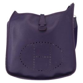 HERMES Evelyn 3 Shoulder Bag Leather Purple Silver Auth ka146 - 0