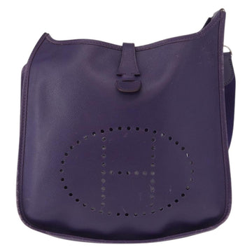 HERMES Evelyn 3 Shoulder Bag Leather Purple Silver Auth ka146 - 0