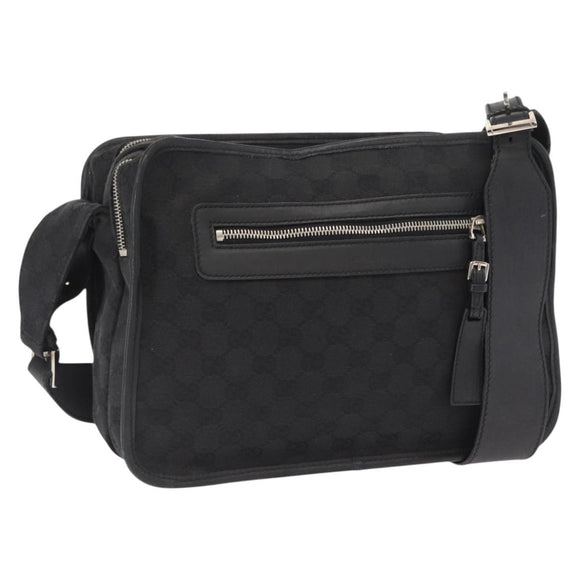 GUCCI GG Canvas Shoulder Bag Black Silver Auth ka1463