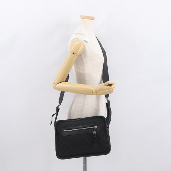 GUCCI GG Canvas Shoulder Bag Black Silver Auth ka1463