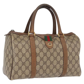 GUCCI GG Supreme Web Sherry Line Boston Bag PVC Beige Gold 40 02 007 Auth ka1468