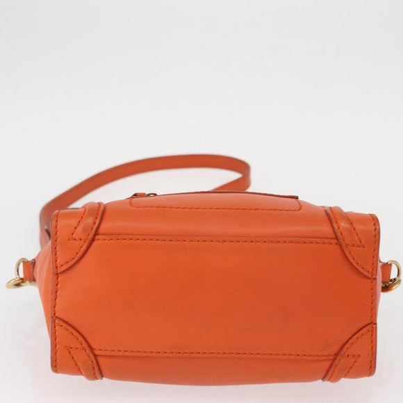 CELINE Luggage Nano Shopper Hand Bag Leather 2way Orange Gold Auth ka148