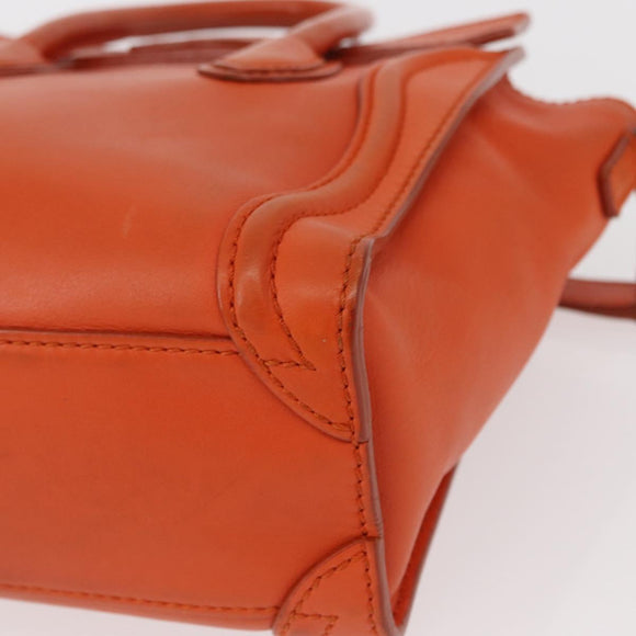 CELINE Luggage Nano Shopper Hand Bag Leather 2way Orange Gold Auth ka148