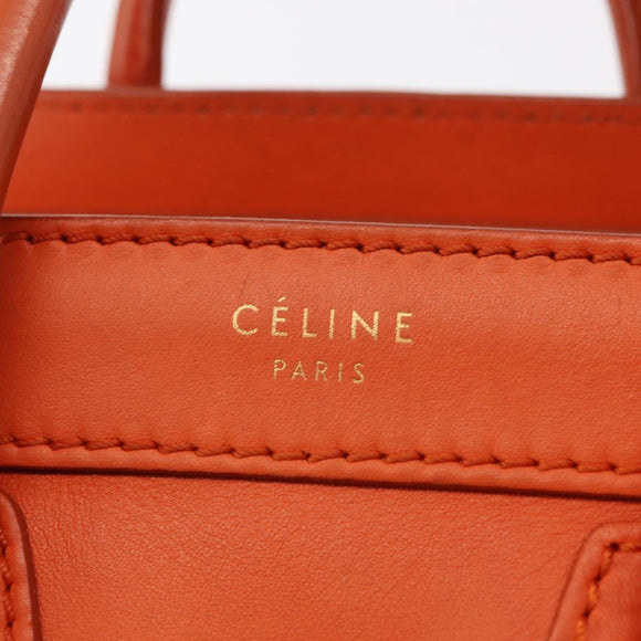 CELINE Luggage Nano Shopper Hand Bag Leather 2way Orange Gold Auth ka148