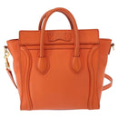 CELINE Luggage Nano Shopper Hand Bag Leather 2way Orange Gold Auth ka148-3